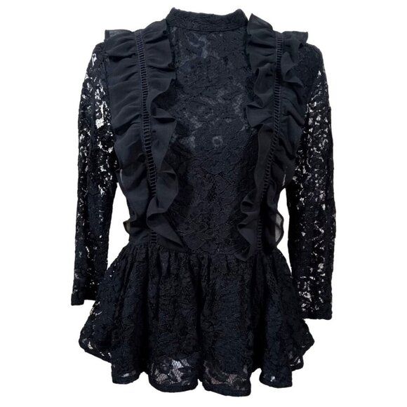 Marled Reunited Clothing Sexy Womens Lace Ruffle Peplum Blouse Size Small - Picture 1 of 13